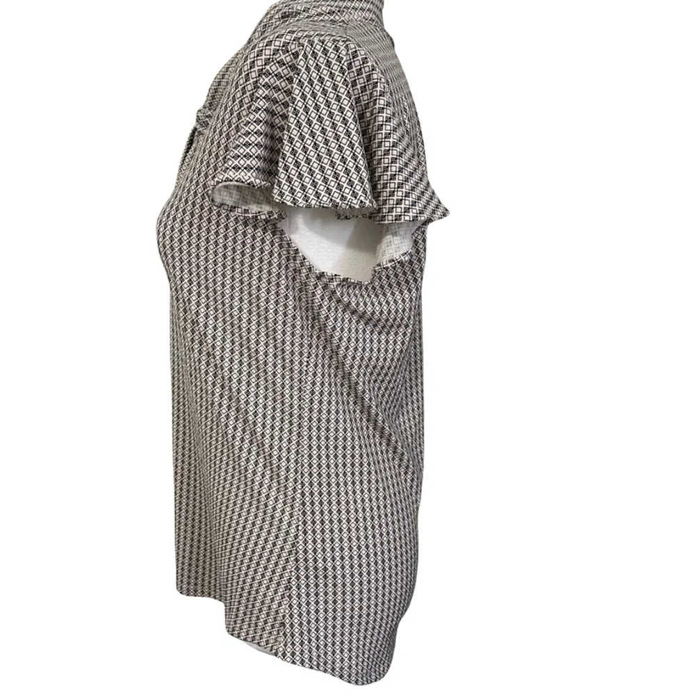 Adrianna Papell Tie Neck Blouse S Black Cream Geometric Flutter Sleeve NWT - Picture 5 of 14
